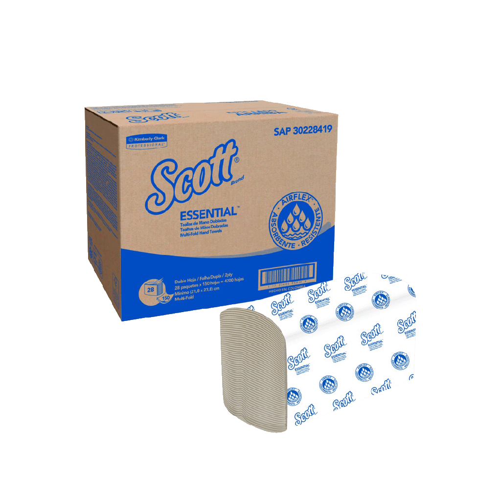 TOALLA DE MANOS SCOTT ESSENTIAL DOBLE HOJA NATURAL DOBLADA EN Z X 150 UND (CAJA X 28 PAQUETES) REF: 30228419