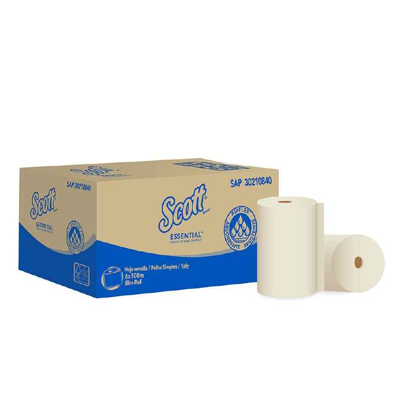 TOALLA DE MANOS SCOTT ESSENTIAL HOJA SENCILLA NATURAL ROLLO X 100MTS (CAJA X 6 ROLLOS) REF: 30210840/30240057