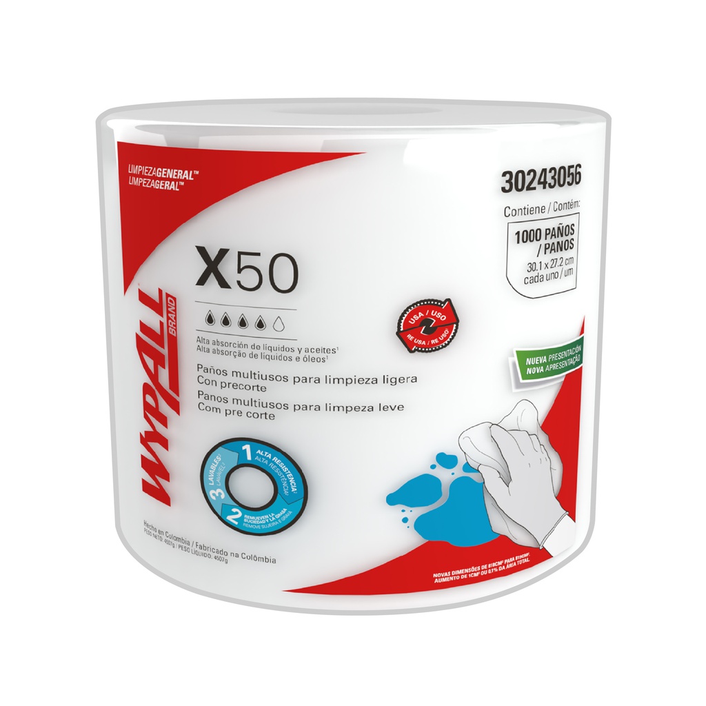 WYPALL X-50 JUMBO ROLL X 1000 PAÑOS (29CM X 29CM) REF: 30229202 / ( 30.1 CM X 27.2 CM ) 30243056