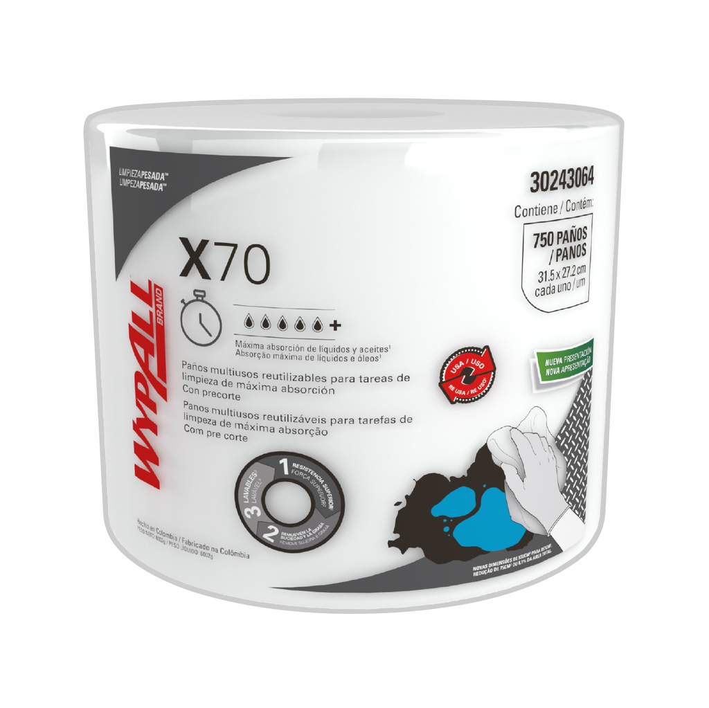 WYPALL X-70 JUMBO ROLL X 750 PAÑOS/240MTS (31.6CM X 29.5CM) REF: 30226999/30243064 / ( 31.5 CM x 27.2 CM 30226999