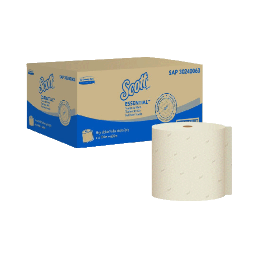 [159900352] TOALLA DE MANOS SCOTT ESSENTIAL DOBLE HOJA NATURAL ROLLO X 100MTS (CAJA X 6 ROLLOS) REF: 30208503/30240063
