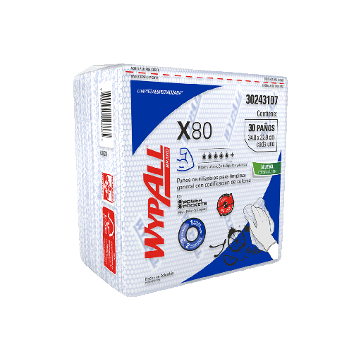 [152040080] WYPALL X-80 PLUS PRE-DOBLADO AZUL X 30 PAÑOS (35.5CM X 33.5CM) REF: 30218777/30228273 / 30243107